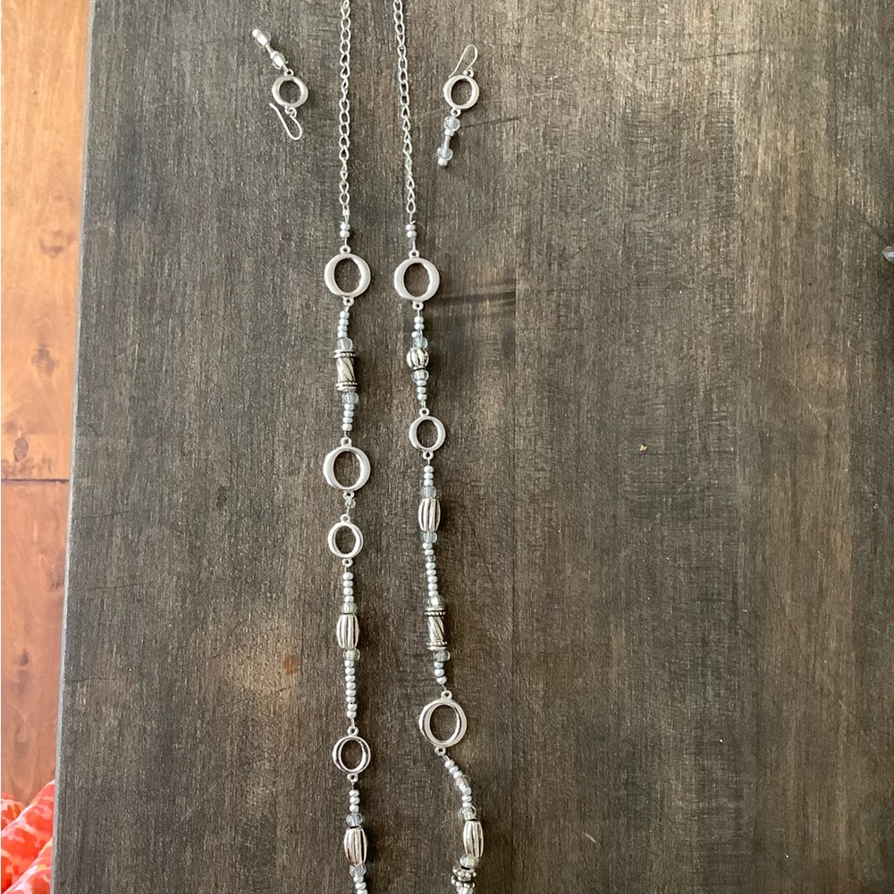 Silver Beaded Necklace Set